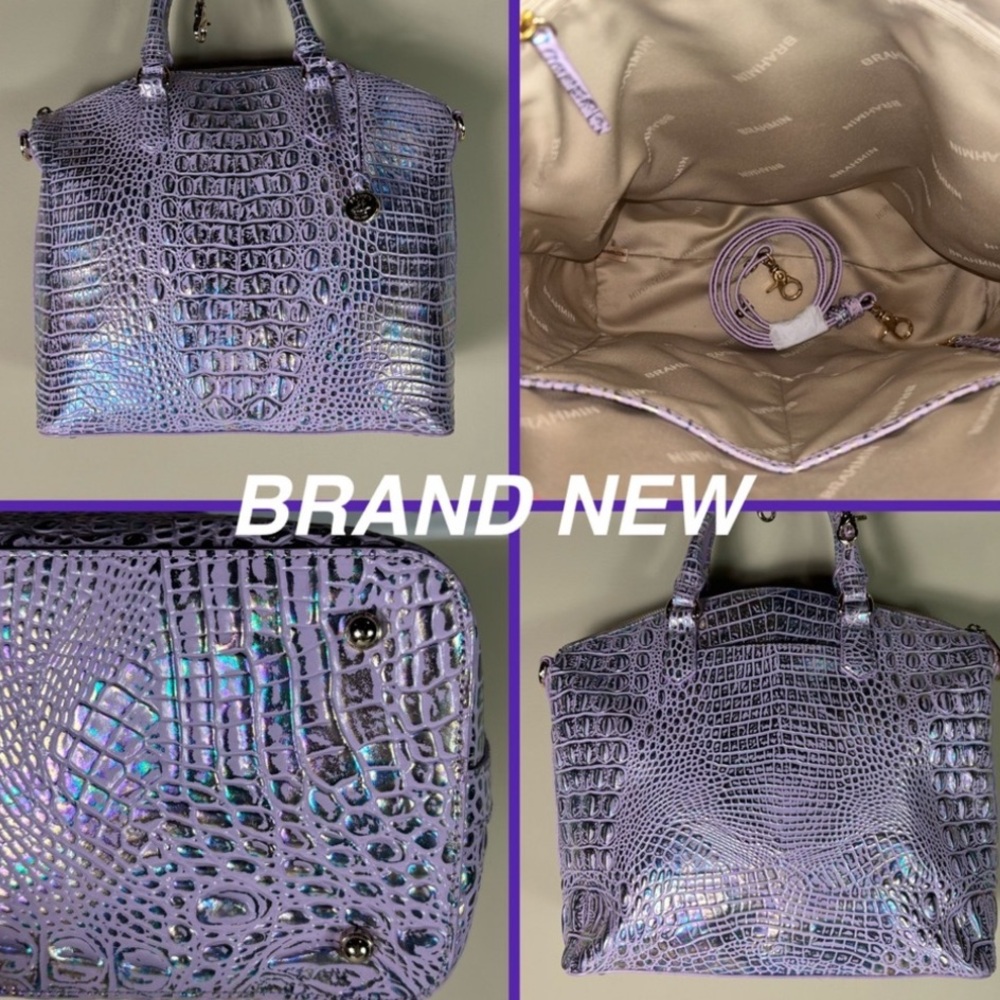 NWT $730 BRAHMIN IRIDESCENT LILAC HOLOGRAPHIC RARE LARGE WONDERLAND (BAG ONLY)!